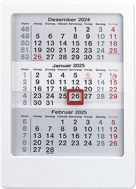 3-Monats-Tischaufsteller 2025 weiß - Tisch-Kalender 12x16 cm - Büro-Kalender - mit Datumsschieber - Zettler, Kalender