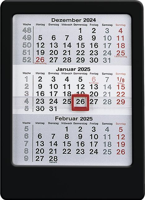 3-Monats-Tischaufsteller 2025 schwarz - Tisch-Kalender 12x16 cm - Büro-Kalender - mit Datumsschieber - Zettler, Kalender