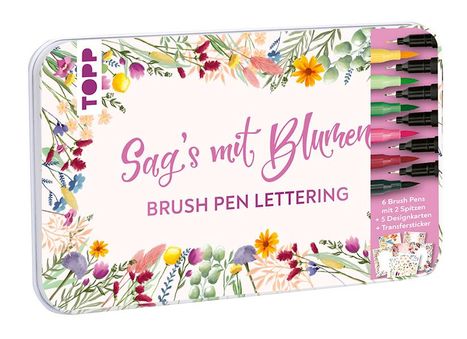 Handlettering Designdose Brush Pens Sag's mit Blumen, Diverse