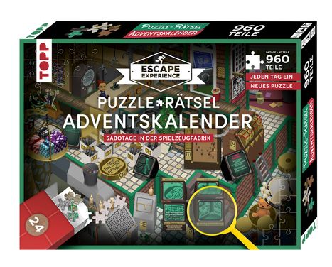 Hans Pieper: Puzzle-Rätsel-Adventskalender - Sabotage in der Spielzeugfabrik. 24 Puzzles mit insgesamt 960 Teilen, Spiele