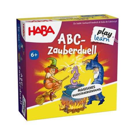 "ABC-Zauberduell", "magisches Buchstabengewimmel", 6+. Zwei Zauberer wetteifern über einem Kessel voller Buchstaben.