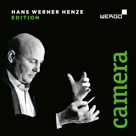 Text: "HANS WERNER HENZE EDITION", "WERGO", "camera". Ein Mann dirigiert leidenschaftlich mit seinen Händen.