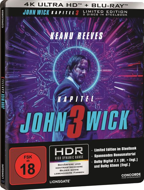 John Wick: Kapitel 3 (Ultra HD Blu-ray &amp; Blu-ray im Steelbook), 1 Ultra HD Blu-ray und 1 Blu-ray Disc