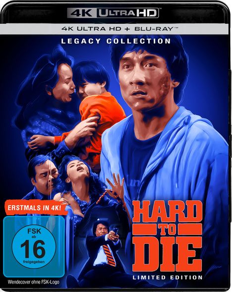 Text: "4K ULTRA HD", "Blu-ray", "Legacy Collection", "Erstmals in 4K!", "FSK ab 16 freigegeben", "Hard to Die", "Limited Edition". Illustration: Mehrere Personen, dramatische Szene.