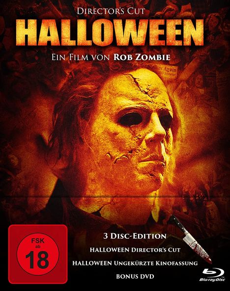 Halloween (2007) (Director's Cut) (Blu-ray im Mediabook), 2 Blu-ray Discs und 1 DVD