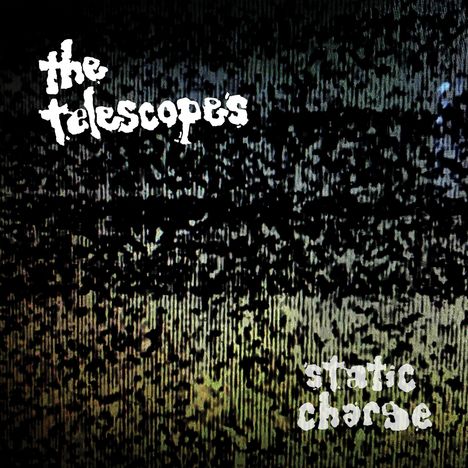 Weiße Schrift: "the telescopes", "static charge". Hintergrund zeigt ein statisches, körniges Muster.