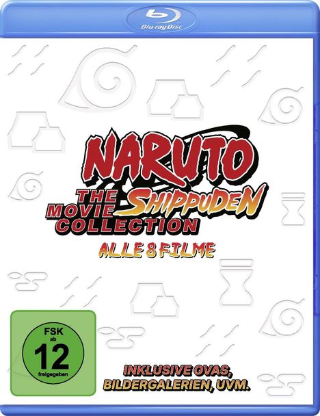 "NARUTO Shippuden Movie Collection Alle 8 Filme; inklusive OVAs, Bildergalerien, uvm. FSK ab 12." Blu-ray Hülle.