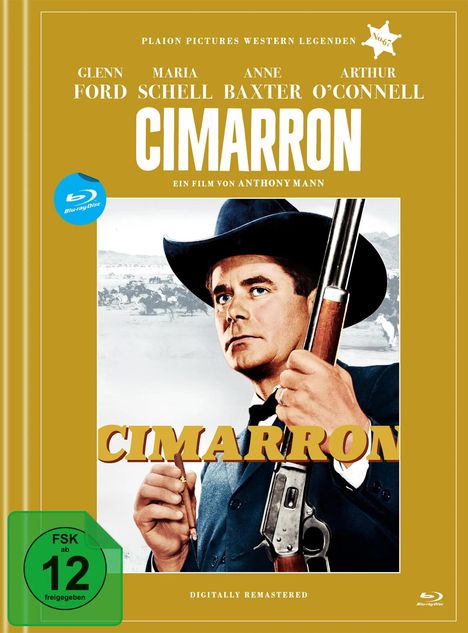 Text: "CiMARRON", "Ein Film von Anthony Mann", "FSK ab 12 freigegeben". Mann mit Cowboyhut und Gewehr.