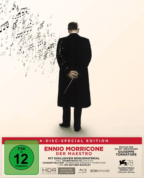 Ennio Morricone - Der Maestro (Special Edition) (Ultra HD Blu-ray &amp; Blu-ray), 1 Ultra HD Blu-ray, 2 Blu-ray Discs und 1 CD