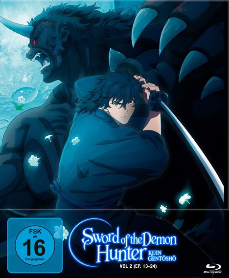 „Sword of the Demon Hunter: Kujin Gentoshō. Vol 2 (Ep. 13-24)“. Ein Krieger mit einem Schwert, gefolgt von einem großen Dämon.