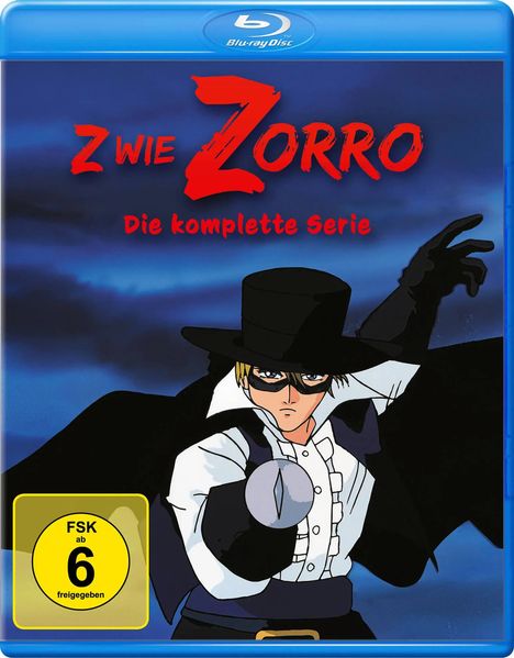 Text: „Z wie Zorro. Die komplette Serie. FSK ab 6 freigegeben.“  
Ein maskierter Mann in schwarzer Kleidung und Hut.