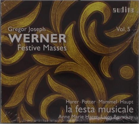 „Gregor Joseph Werner, Festive Masses Vol. 5“ in goldener Verzierung. Audite-Logo oben rechts.