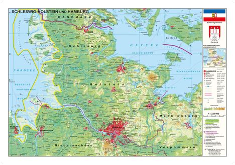 Heinrich Stiefel: Schleswig-Holstein und Hamburg physisch 1:325 000, Karten