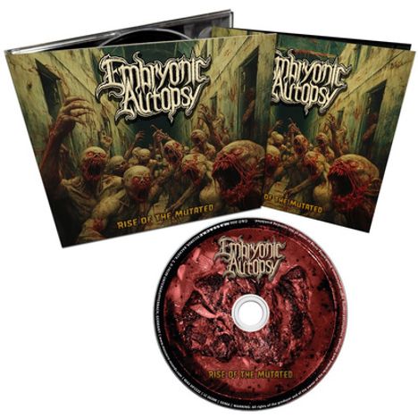 "Embryonic Autopsy" und "Rise of the Mutated" auf CD-Cover. Illustration von zombieförmigen Kreaturen in einem dunklen Gang.