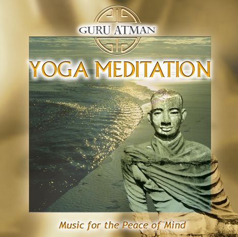 „Yoga Meditation“, „Music for the Peace of Mind“. Oberkörper einer Statue vor einer Strandlandschaft.