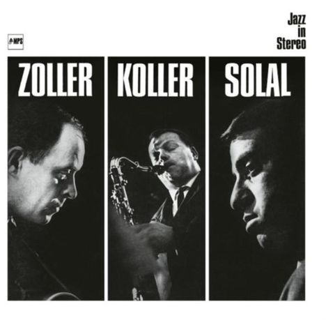 ZOLLER, KOLLER, SOLAL, Jazz in Stereo. Drei Musiker-Porträts in Schwarz-Weiß, jeder in einem separaten vertikalen Abschnitt.