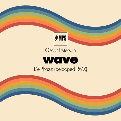 Texte: "Oscar Peterson", "wave", "De-Phazz (belooped RMX)"; oben und unten verlaufen bunte, gewellte Linien.