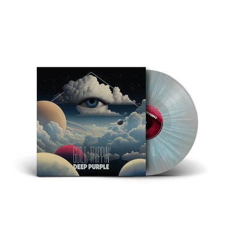 "Guilt Trippin'" und "Deep Purple" sind auf einem Albumcover zu sehen. Ein Auge blickt aus Wolken hervor, umgeben von Planeten.
