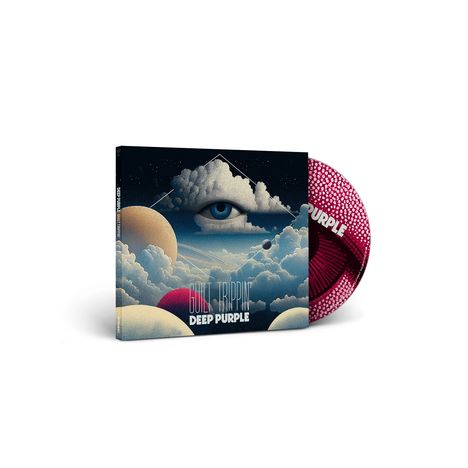 Texte: „Guilt Trippin'“, „Deep Purple“. Surreale Illustrationen von Wolken, einem Auge und Planeten.