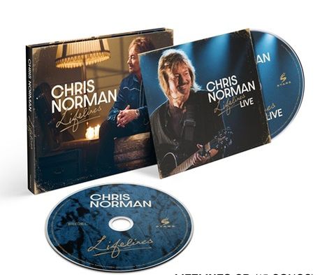 CHRIS NORMAN - Lifelines. CD-Cover mit Mann auf Sofa, daneben CD mit Bühnenfoto und Gitarre.