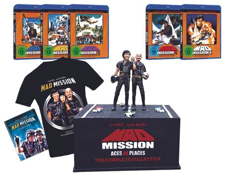 Mad Mission (The Complete Collectors Edition inkl. Figur mit Sockel &amp; T-Shirt Größe L) (Blu-ray &amp; DVD), 9 Blu-ray Discs und 9 DVDs