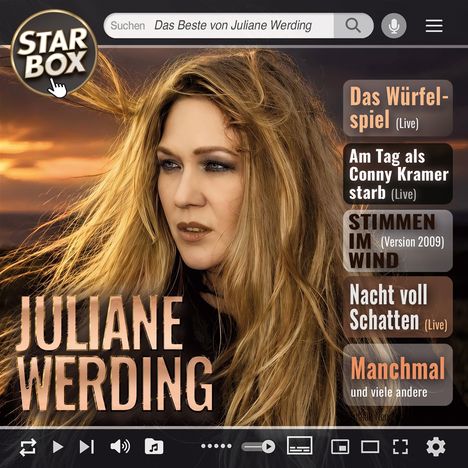 Suche: "Das Beste von Juliane Werding". Liste: "Das Würfelspiel", "Am Tag als Conny Kramer starb", "STIMMEN IM WIND".