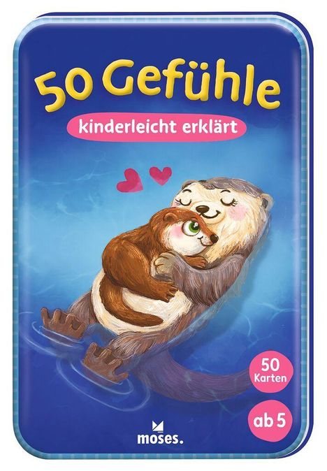 "50 Gefühle kinderleicht erklärt" steht oben. Ein Otter umarmt ein Otterbaby, zwei Herzen schweben darüber.