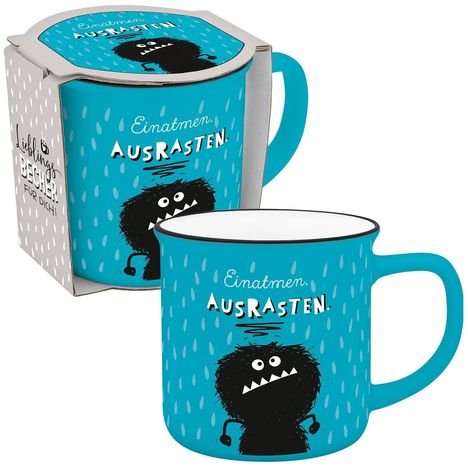Becher in Emailloptik "Einatmen. Ausrasten!", Diverse