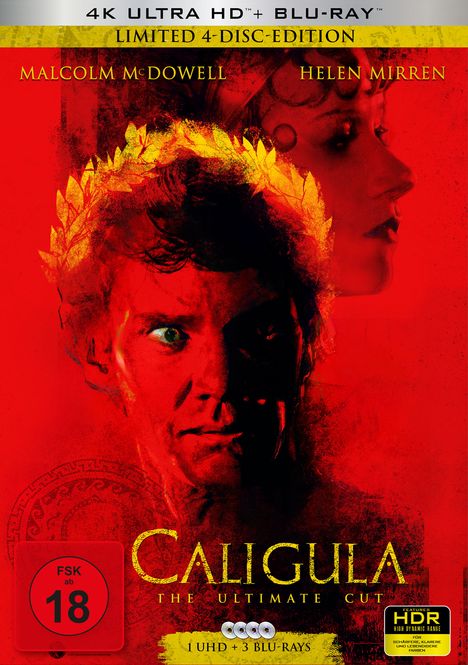 Caligula (The Ultimate Cut) (Ultra HD Blu-ray &amp; Blu-ray im Mediabook), 1 Ultra HD Blu-ray und 3 Blu-ray Discs