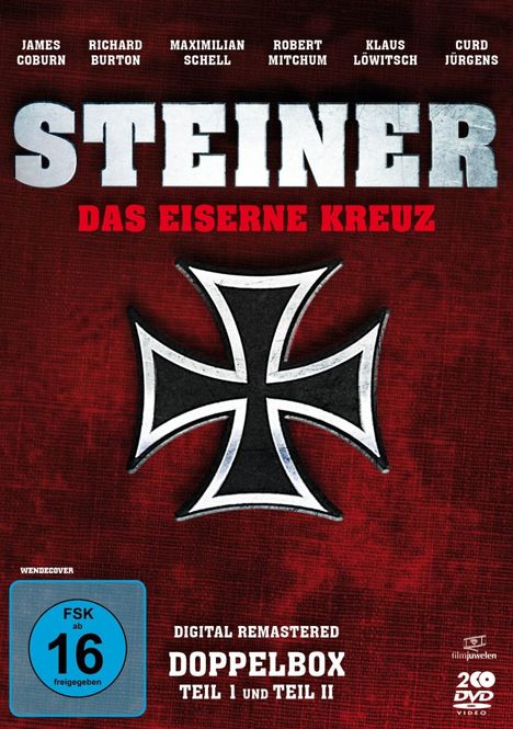 "STEINER DAS EISERNE KREUZ" in großer Schrift, darunter ein Eisernes Kreuz als Logo auf rotem Hintergrund.