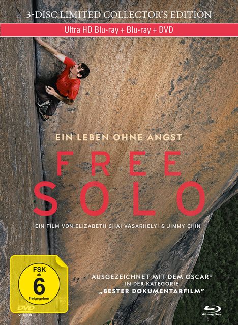 Free Solo (Ultra HD Blu-ray, Blu-ray &amp; DVD im Mediabook), 1 Ultra HD Blu-ray, 1 Blu-ray Disc und 1 DVD