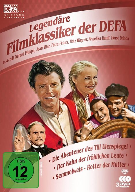 „Legendäre Filmklassiker der DEFA“ steht groß oben. Darunter Bilder von Schauspielern. FSK 12 Logo unten links.