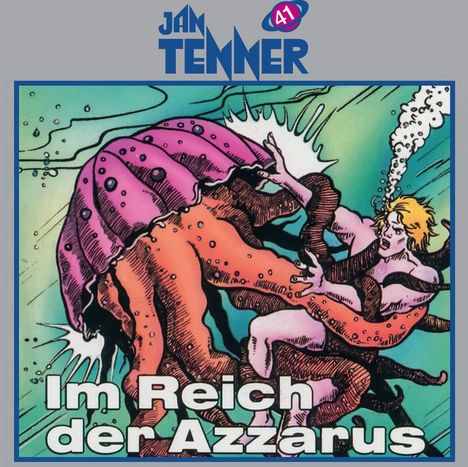 "Im Reich der Azzarus", Logo oben, zeigt eine Unterwasserszene, in der eine Kreatur einen Mann mit Tentakeln umwickelt.