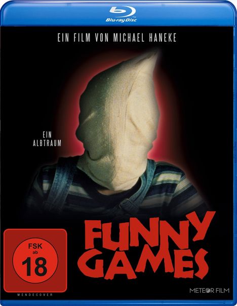 Text: "Ein Film von Michael Haneke", "Ein Albtraum", "Funny Games", "FSK ab 18". Eine Person mit verhülltem Kopf.