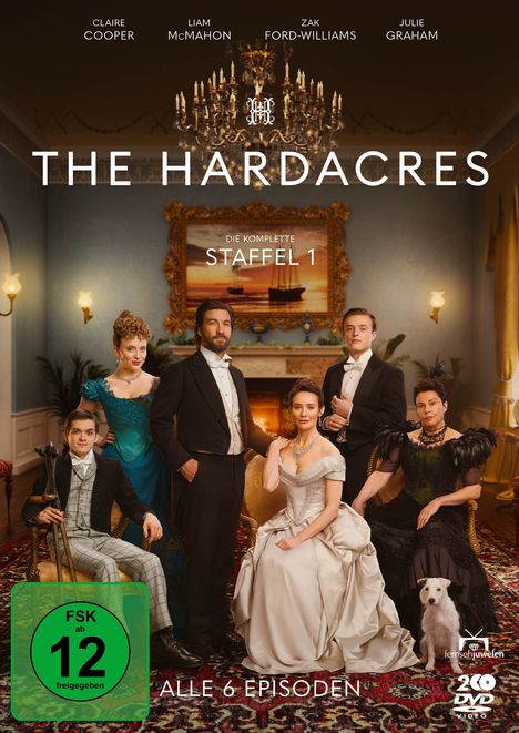 "The Hardacres", "Staffel 1", "Alle 6 Episoden", FSK 12. Edle, historische Kleidung, sechs Personen in einem eleganten Raum.