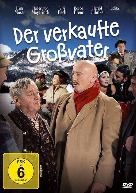 "Der verkaufte Großvater" mit Darstellernamen. Ältere Männer in Winterkleidung, Berge im Hintergrund. FSK 6 Logo.