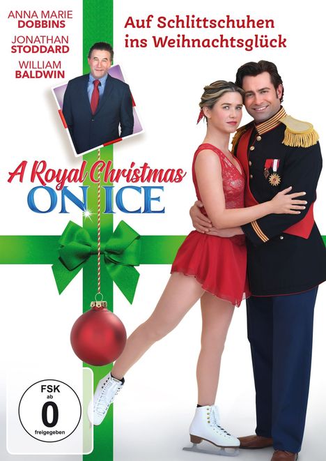 Titel: A Royal Christmas on Ice. Text oben: Auf Schlittschuhen ins Weihnachtsglück. Paar tanzt in festlicher Kleidung.