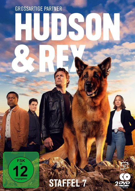Das Cover zeigt "GROSSARTIGE PARTNER HUDSON & REX STAFFEL 7". Ein Hund und vier Menschen stehen vor einem Himmel.