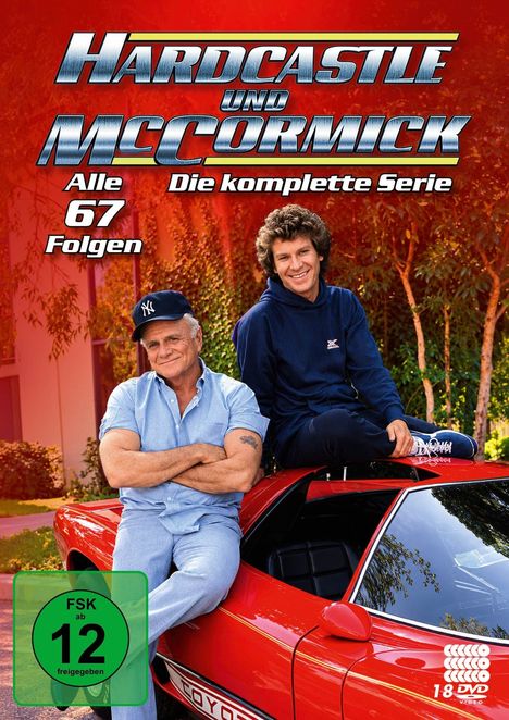 "Hardcastle und McCormick", "Alle 67 Folgen", "Die komplette Serie", FSK 12 Logo; zwei Männer auf einem roten Auto.