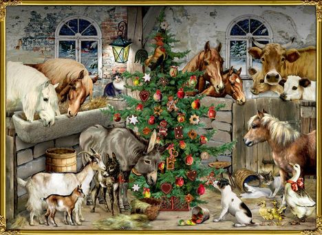 Wandkalender Nostalgische Weihnachten bei den Tieren im Stall, Kalender