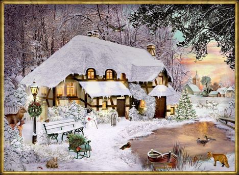 A4-Wandkalender - Winterliches Cottage, Kalender
