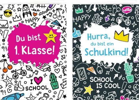 Grußkarte mit Wegbegleiter-Pin - Du bist 1. Klasse / Hurra, du bist ein Schulkind!, Diverse