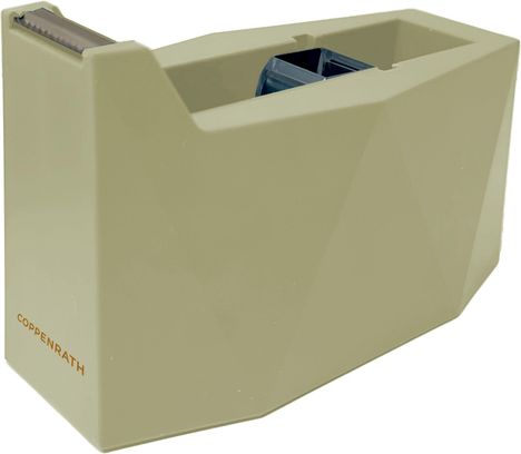 Der Text "COPPENRATH" erscheint. Ein geometrischer, beigefarbener Klebebandabroller mit eingebautem Schneidemechanismus.