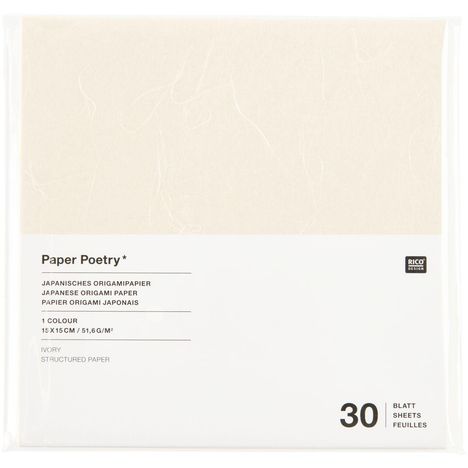 „Paper Poetry* Japanisches Origamipapier, 1 Farbe, 15x15 cm, 51,6g/m², 30 Blatt, Ivory, strukturiertes Papier.“
