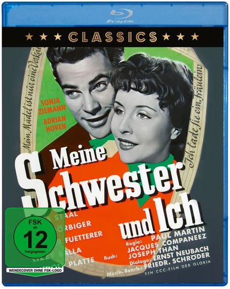 Blaues Blu-ray-Cover. Titel: "Meine Schwester und Ich". Schauspieler: Sonja Ziemann, Adrian Hoven. Schwarz-weiße Gesichter.