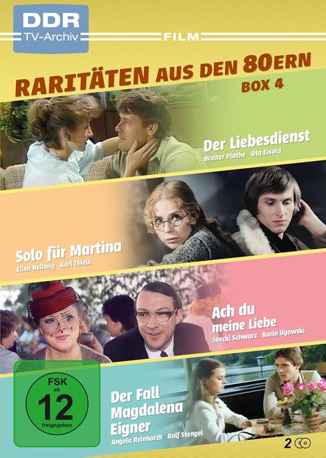 "Raritäten aus den 80ern Box 4: Der Liebesdienst, Solo für Martina, Ach du meine Liebe, Der Fall Magdalena Eigner. FSK 12."