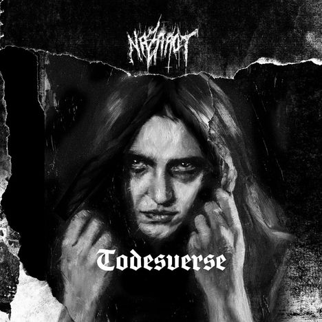 Text: "Todesverse". Illustration eines mysteriösen Menschen mit langen Haaren in düsteren, kontrastreichen Farben.