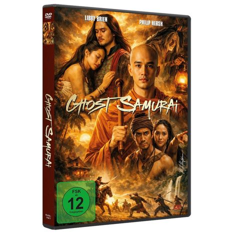 "Ghost Samurai" steht auf einem DVD-Cover. Darstellung von Kriegern mit Pferden, einem Mann mit Stab und einem Paar im Vordergrund.