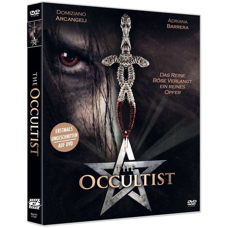 „The Occultist“, Erstmals ungeschnitten auf DVD, Das reine Böse verlangt ein reines Opfer. Ein Schwert vor einem Auge.