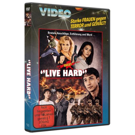 "VIDEO", "Starke FRAUEN gegen TERROR und GEWALT!", "'LIVE HARD'", "Nicht freigegeben unter 18 Jahren". Actionreiche Szenen.
